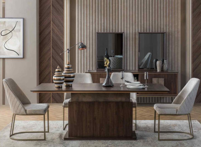 Dining room Furniture Luxury Set Dining table 4x Chairs Modern Design Wood Style