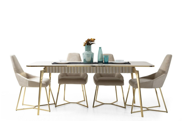 Golden Dining room Set Luxury Suite Dining table with Chairs Designer Furniture