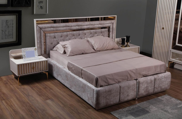 Taupes Bedroom Set Designer Furniture Double bed Bedside tables Wooden furniture