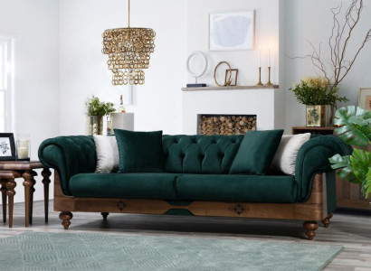 Green Chesterfield three seater couch living room sofas seating furniture couch