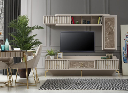 Designer Modern Wall unit Luxury Wood Shelves Living room Furniture Stylish