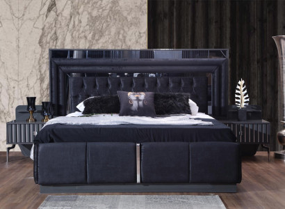 Black Luxury Chesterfield Double bed Modern Bed frame e Wood Furniture