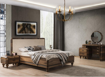 Classic s Bedroom Set Luxury Brown Bed Bedside tables Dressing table