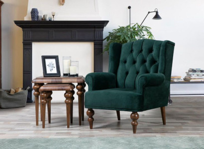 Classic r Chesterfield Green Armchair Wing Chair Upholstery Single Seater