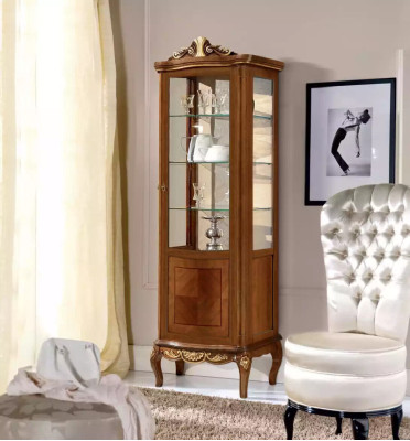 Classic High Quality Brown Display case Glass Wardrobe Real wood Furniture Design