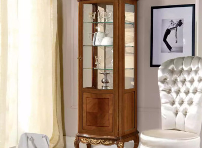 Classic High Quality Brown Display case Glass Wardrobe Real wood Furniture Design