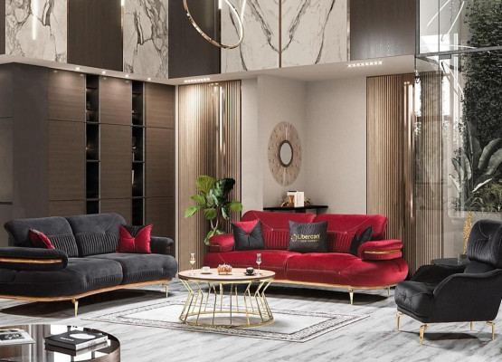 exclusive s 3-seater sofa fabric seat modern textile furniture red color new