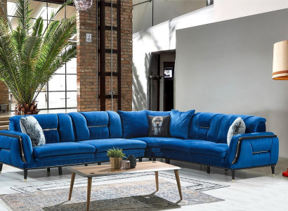 Blue's L-shape upholstered sofa designer corner sofa textile cover living seating furniture