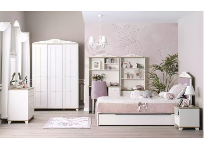Complete youth bed children's furniture children's room bed wood pink set 8 pieces