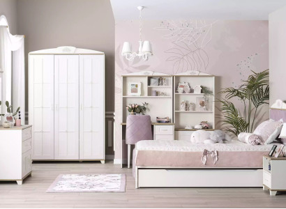Complete youth bed children's furniture children's room bed wood pink set 8 pieces