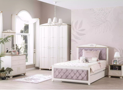 Chesterfield functional bed pull-out children's bed bed 120 wood pink