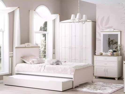 Wooden bed Functional bed Pull-out Childrens bed Bed 120 Wood White new