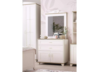 Suite Chest of drawers with Mirror Set Wardrobe Wood White Chests of drawers Design
