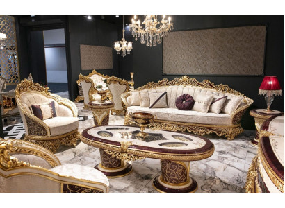 White -Golden Sofa set Chesterfield 3+1 Seater Coffee table Set 3pcs Sofa