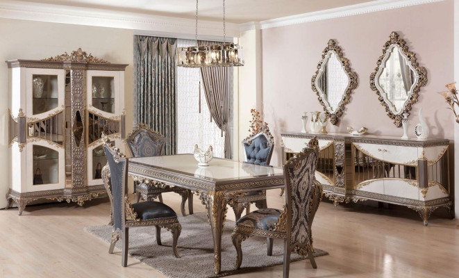 Luxury White Dining room Suite Dining room Furniture Table Chairs Mirror