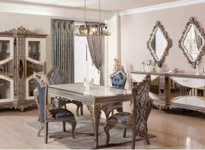 Luxury White Dining room Suite Dining room Furniture Table Chairs Mirror
