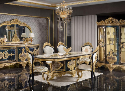 Stylish Black & Gold Dining room Set Luxury Suite Chest of drawers Dining table