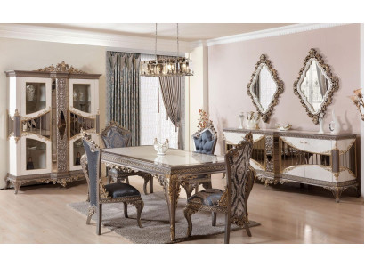 White -Taupe Dining room Suite Dining table Dining room Chairs Chest of drawers Mirror