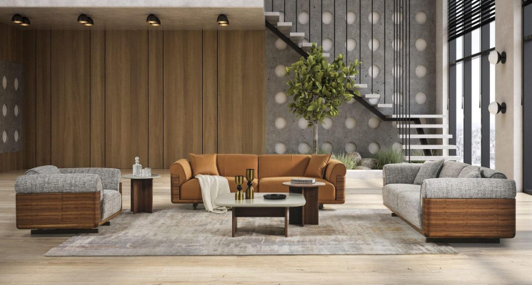 Sofa set Complete e Couch set Upholstered sofa Brown Fabric fabric sofa