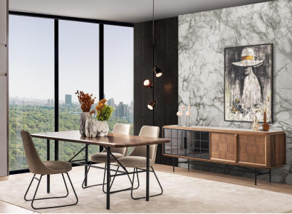 Dining corner Dining set Dining table Set 8 pieces Dining room Brown Wood Stylish