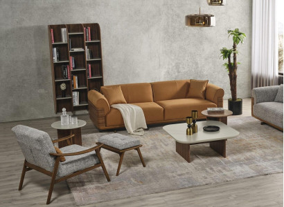 Sofa set Complete e upholstered sofa brown three-seater armchair modern 3-piece