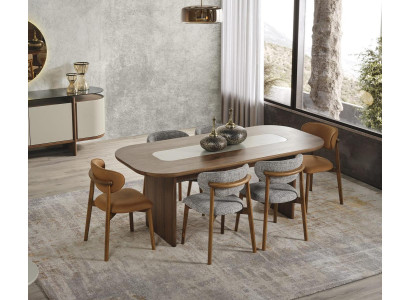 Suite Dining room Dining set Dining table Set 7pcs Brown Wood new