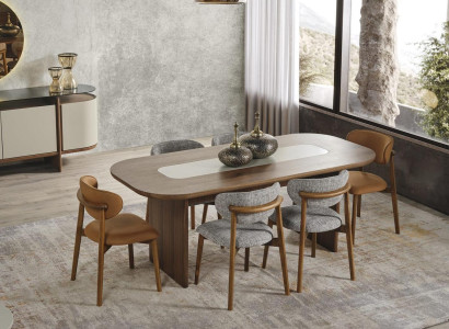 Suite Dining room Dining set Dining table Set 7pcs Brown Wood new
