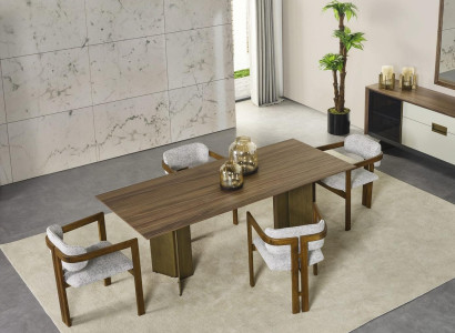 Suite Dining table Dining corner Dining set Set 7 pieces Dining room Brown Wood