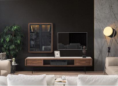 Group TV-cabinet Lowboard TV Stand Sideboard Wardrobe 2-piece Wood Brown Shelf