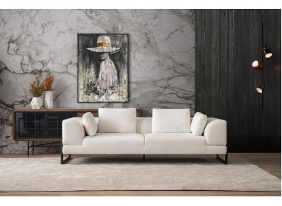 Three Seater Sofa 3 Seater Upholstered Sofa White Fabric Fabric Sofa Wood Sofas