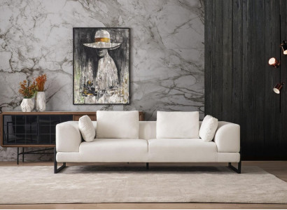 Three Seater Sofa 3 Seater Upholstered Sofa White Fabric Fabric Sofa Wood Sofas