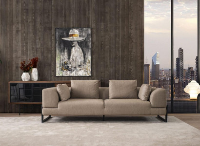 Sofa Three Seater 3 Seater Upholstered Sofa Gray Fabric Fabric Sofa Wood Sofas