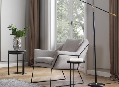 Armchair Single Seater Fabric Wing Chair Seater Polyester Gray Living room