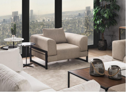 Armchair Single Seater Fabric Wing Chair Seater Polyester Gray new Living room