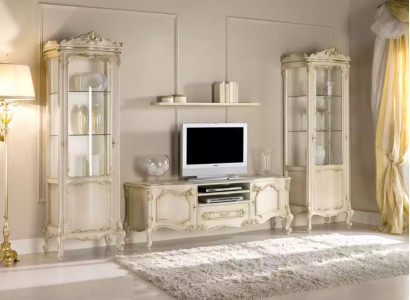 Living room Wall unit Set Group Lowboard Display case 4pcs. Wood Furniture Shelf