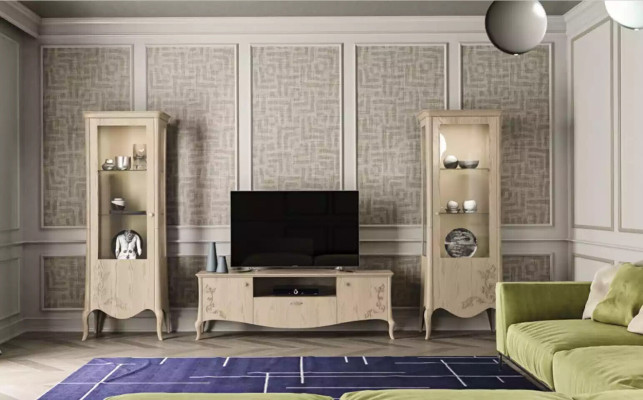 Living room TV-cabinet Display case Sideboard Shelf Luxury Living Room Beige Set 3-piece.