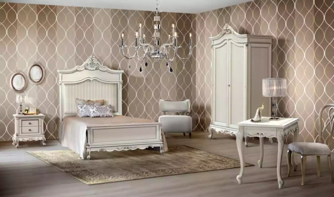 Bedroom Set Style Modern Bed Bedside table Desk Furniture 4pcs.