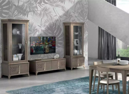 Wall unit Classic TV lowboard Living room Display case Sideboard Gray 3-piece.