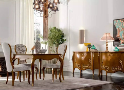 Dining table Dining room Brown Dining set Classic r Table 4x Chairs Set 6pcs