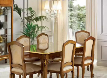 Dining table Suite Table + 6x Chairs Dining room Suite Table Wood Textile