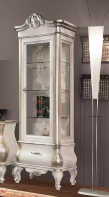 Classic White Wall Unit TV Stands 2x Display Cabinets Elegant Set 3 Piece Wardrobe
