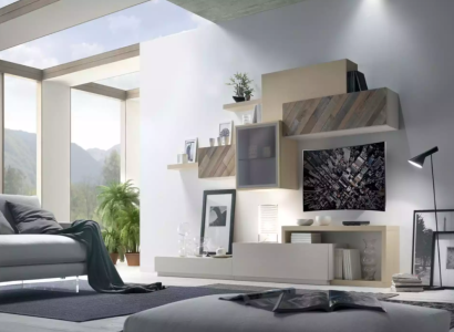 Design Living room Set Display case Wall shelves Wall unit Shelf Cabinets 4pcs.