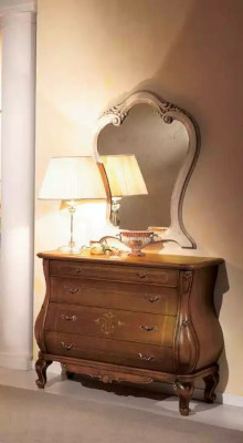 Bedroom Chest of drawers with Mirror Luxury Classic Furniture Set 2pcs Wood