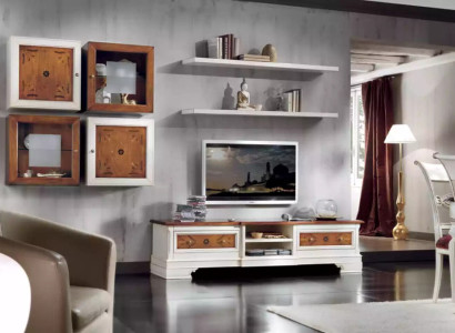 Wall unit Living room Set White Lowboard wall shelves 7-piece set of wall units