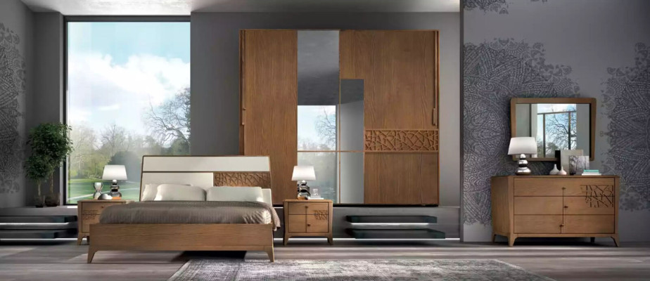 Bedroom set 6 pieces. Luxury Bed 2x Bedside tables Wardrobe Wood new