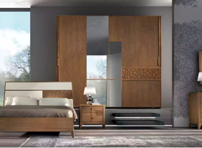 Bedroom set 6 pieces. Luxury Bed 2x Bedside tables Wardrobe Wood new