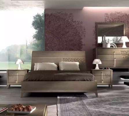 Bedroom set 6 pieces. Luxury Bed 2x Bedside tables Wardrobe Wood new