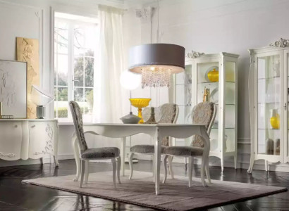 Luxury Dining room Set Suite 7pcs White Wood Furniture Display case 4x Chairs Table