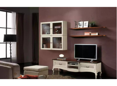 Lowboard TV cabinet wall cabinets Living room Wood Furniture Wall shelf Set 7 pieces.