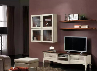 Lowboard TV cabinet wall cabinets Living room Wood Furniture Wall shelf Set 7 pieces.